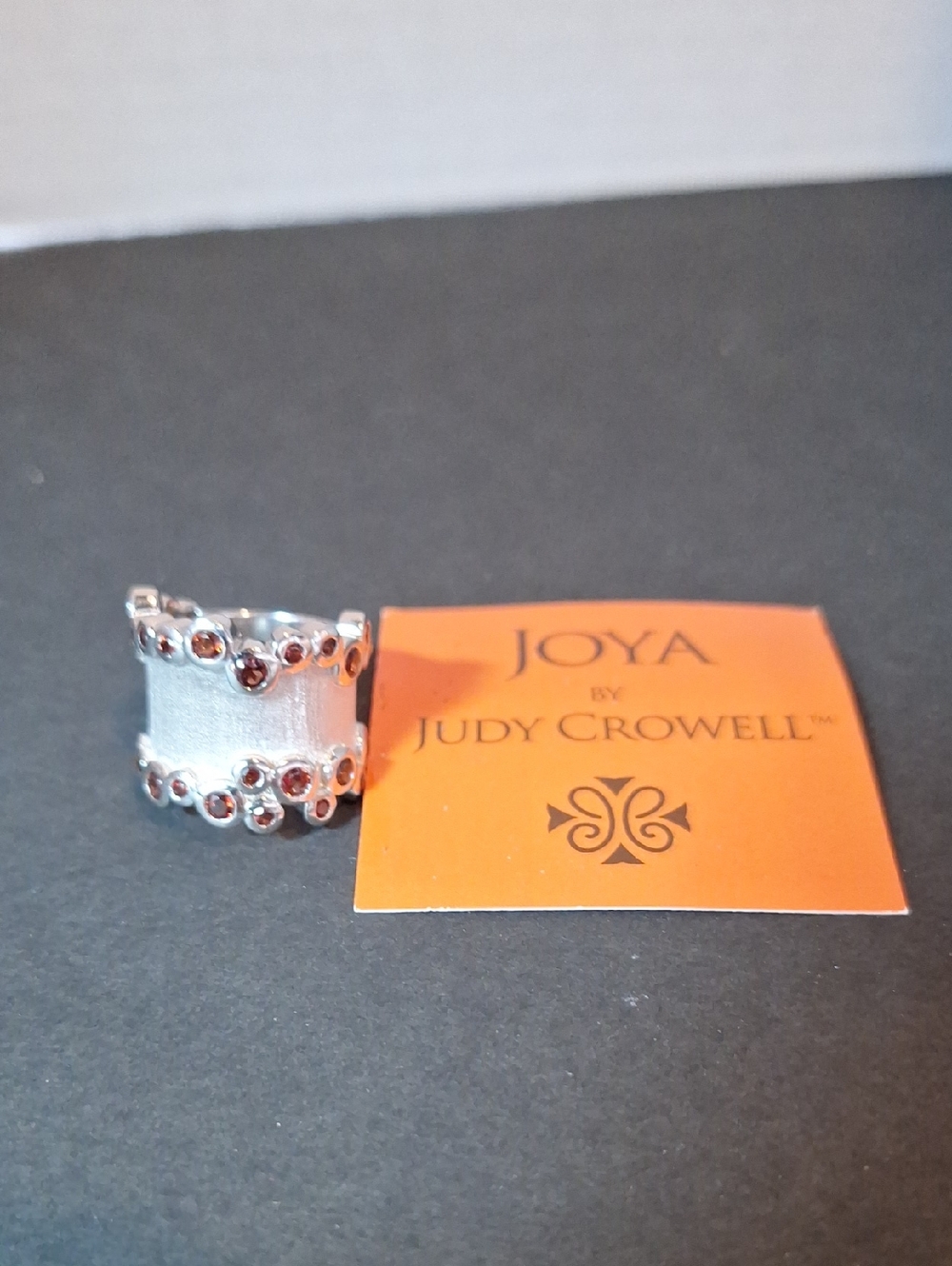 JOYA By Judy Crowell Sterling Silver Wide Band With Garnet Style Stones